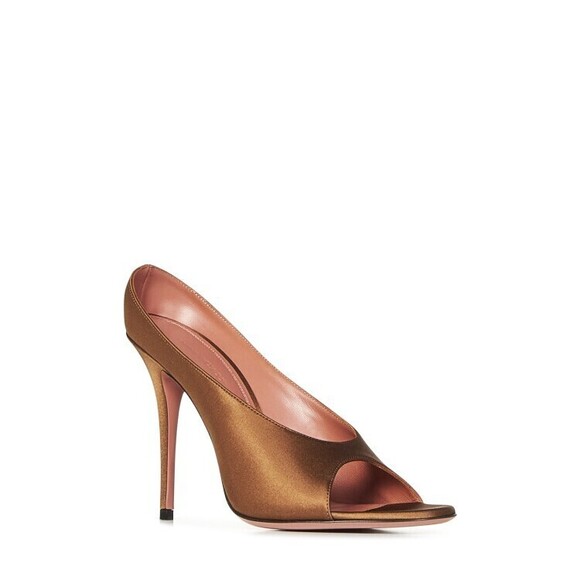 Amina Muaddi Mocha Satin Stiletto Sandals With Open Toe - NWT - Picture 2 of 3